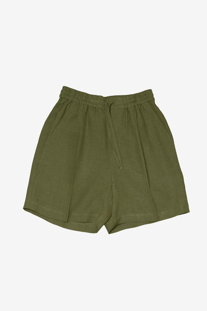 RELAXED FIT SHORTS in OLIVE GREEN LINEN