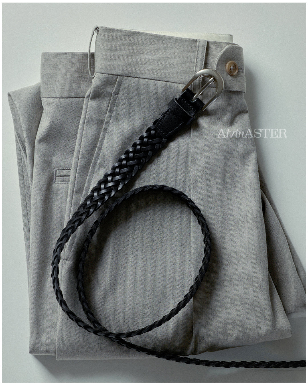 BRAIDED LEATHER BELT in BLACK