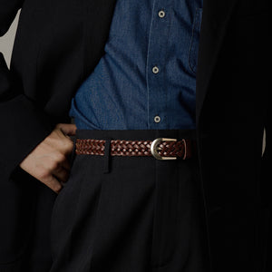 BRAIDED LEATHER BELT in BROWN