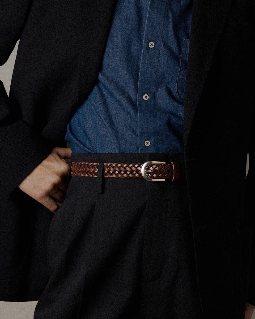 BRAIDED LEATHER BELT in BROWN