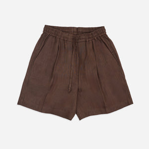 RELAXED FIT SHORTS in CEDAR BROWN LINEN