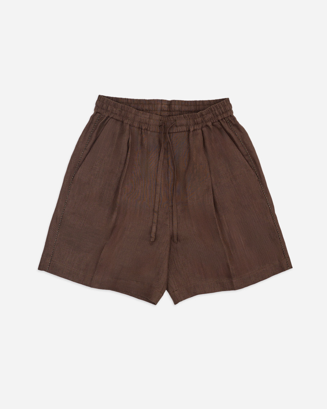 RELAXED FIT SHORTS in CEDAR BROWN LINEN