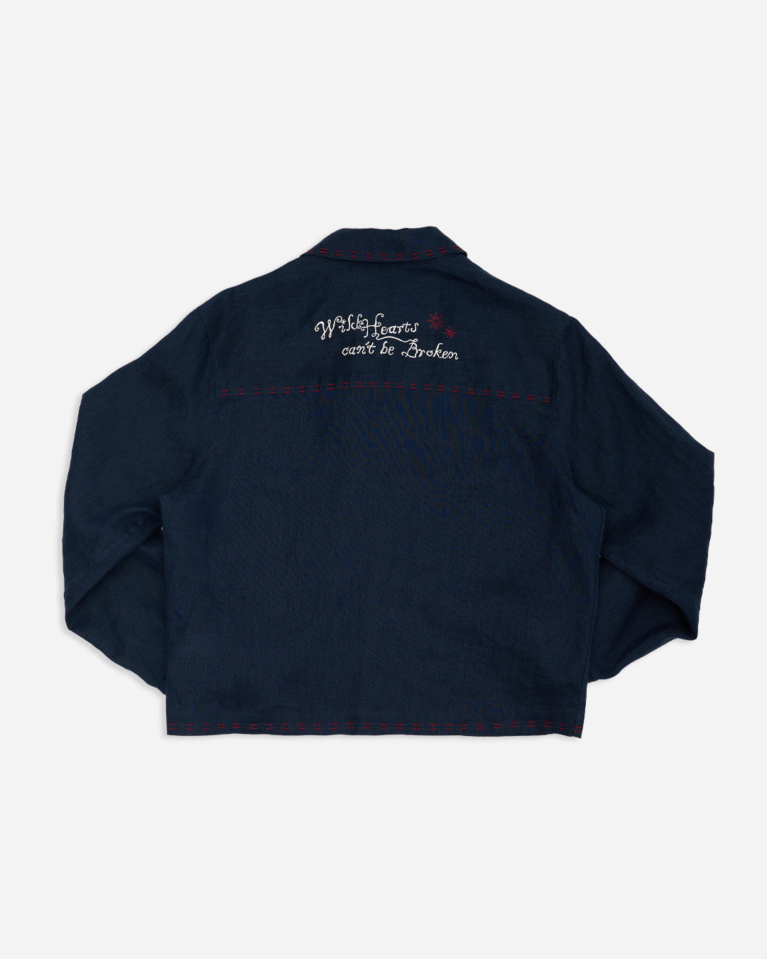 EMBROIDERED BLOUSON JACKET in NAVY LINEN