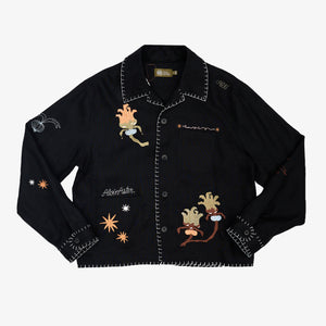 EMBROIDERED BLOUSON JACKET in BLACK LINEN