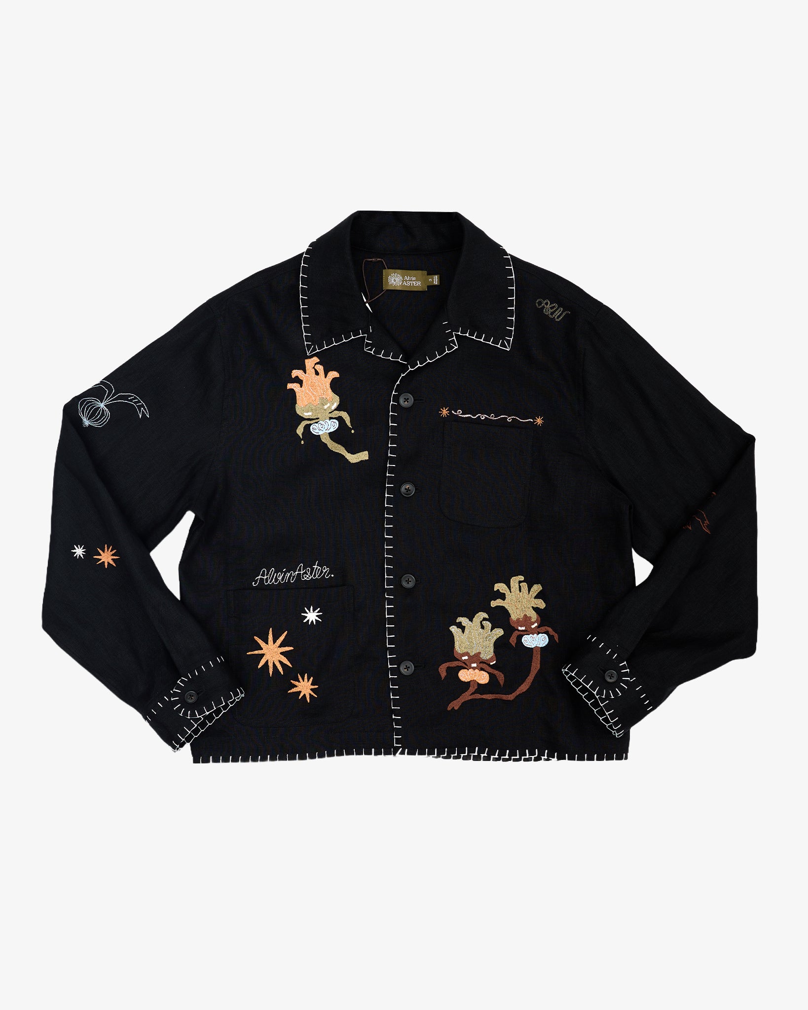 EMBROIDERED BLOUSON JACKET in BLACK LINEN