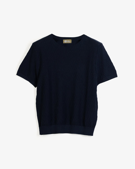 CREW NECK KNIT TEE in NAVY
