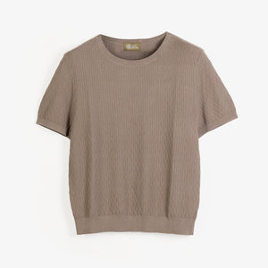 CREW NECK KNIT TEE in TAUPE