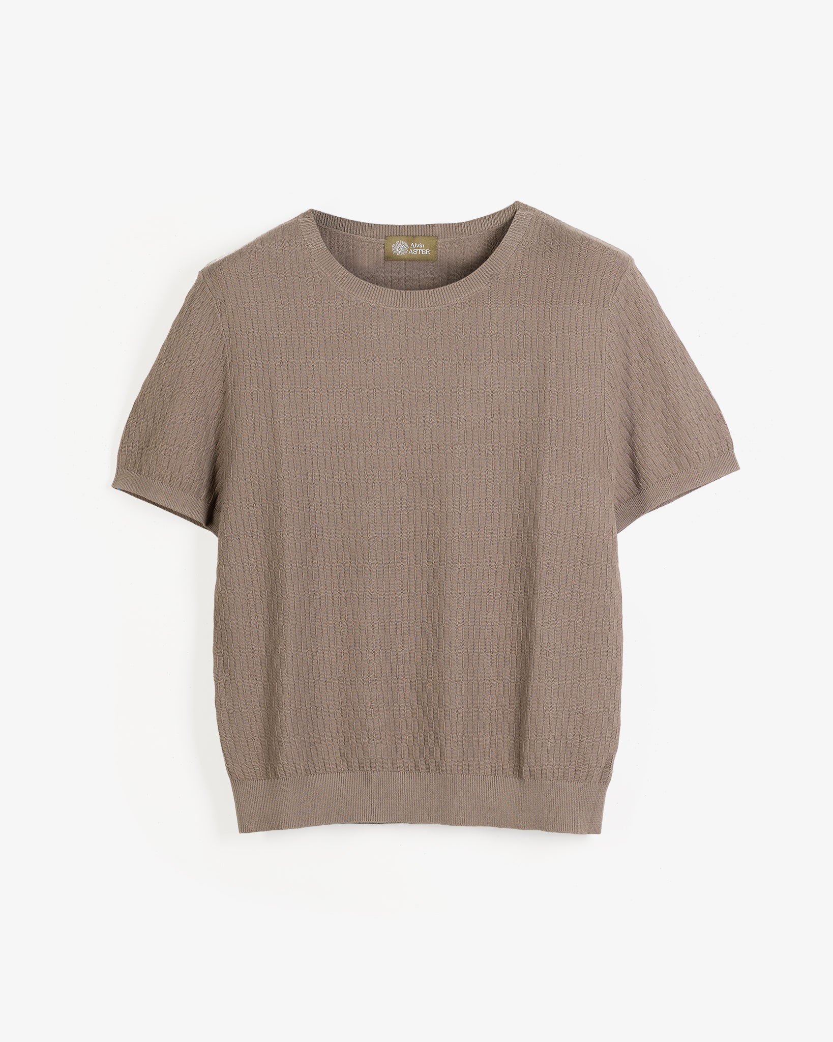 CREW NECK KNIT TEE in TAUPE