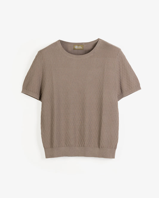 CREW NECK KNIT TEE in TAUPE