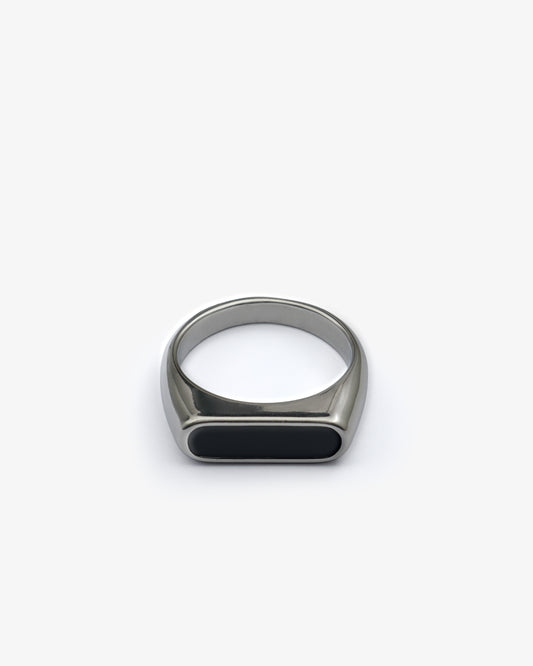 Onyx Silver Round Signet Ring