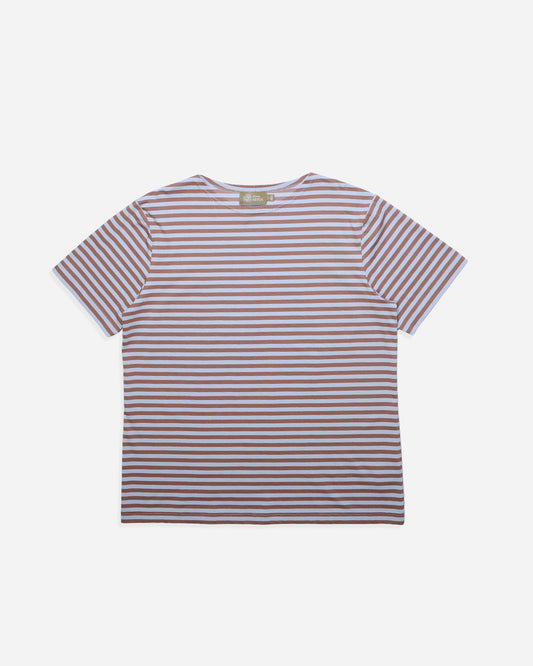 STRIPED BOAT NECK T-SHIRT in BURGUNDY and BLUE
