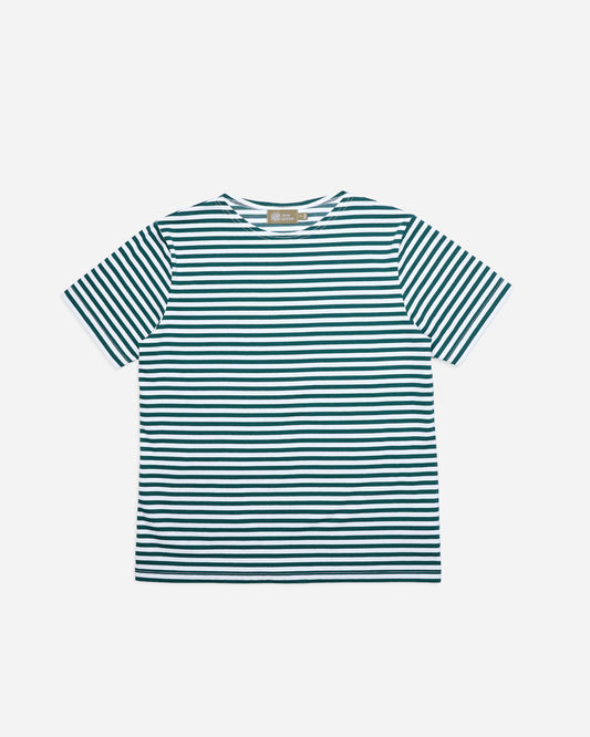 STRIPED BOAT NECK T-SHIRT in GREEN and WHITE