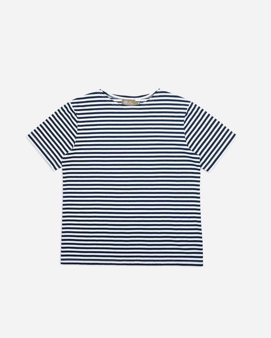 STRIPED BOAT NECK T-SHIRT in NAVY and WHITE
