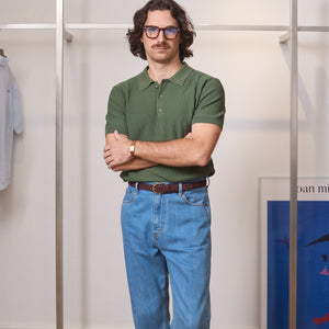 KNITTED POLO SHIRT IN SEAWEED GREEN