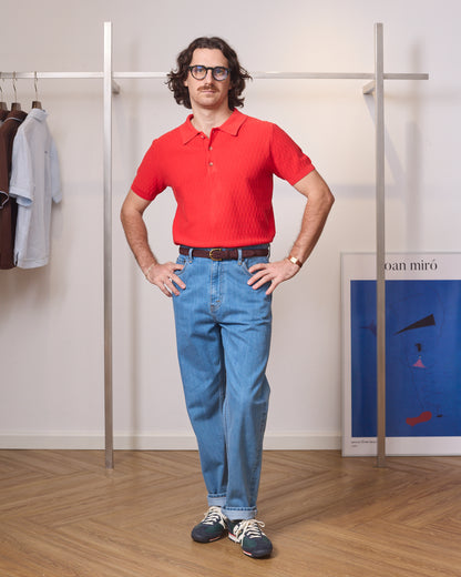 KNITTED POLO SHIRT IN YAM ORANGE