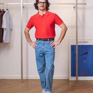KNITTED POLO SHIRT IN YAM ORANGE