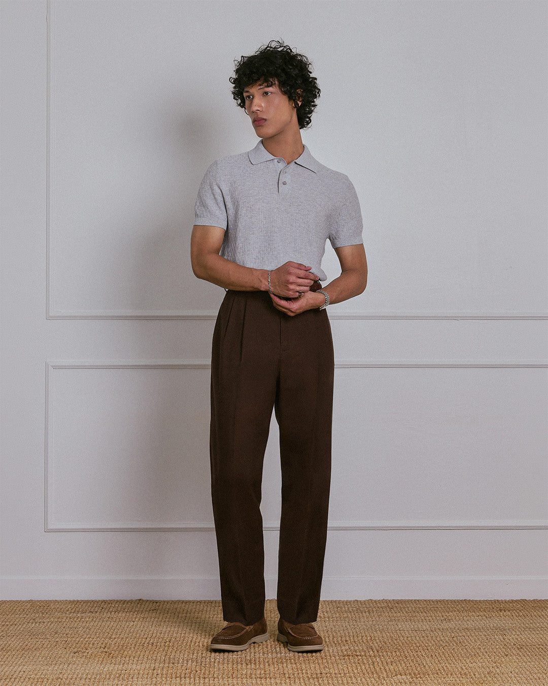 KNITTED POLO SHIRT in GREY