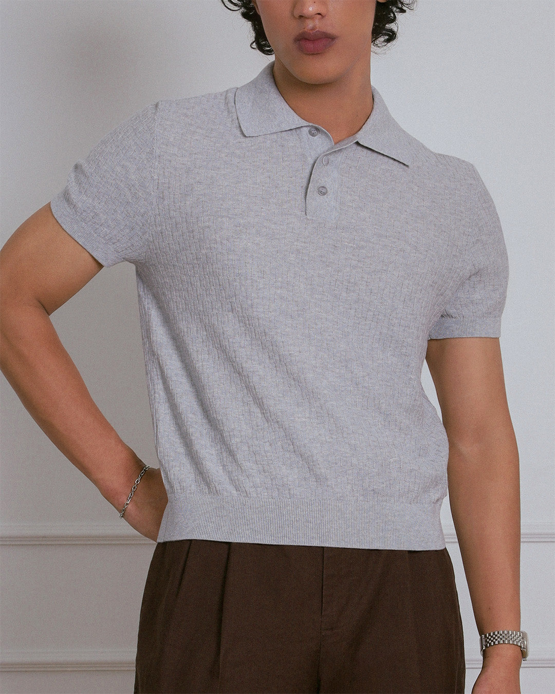 KNITTED POLO SHIRT in GREY