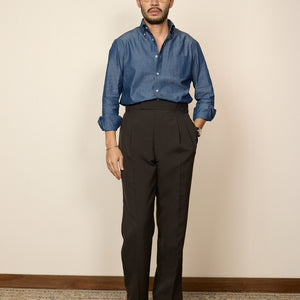 DOUBLE PLEATED TROUSERS in CHARCHROL