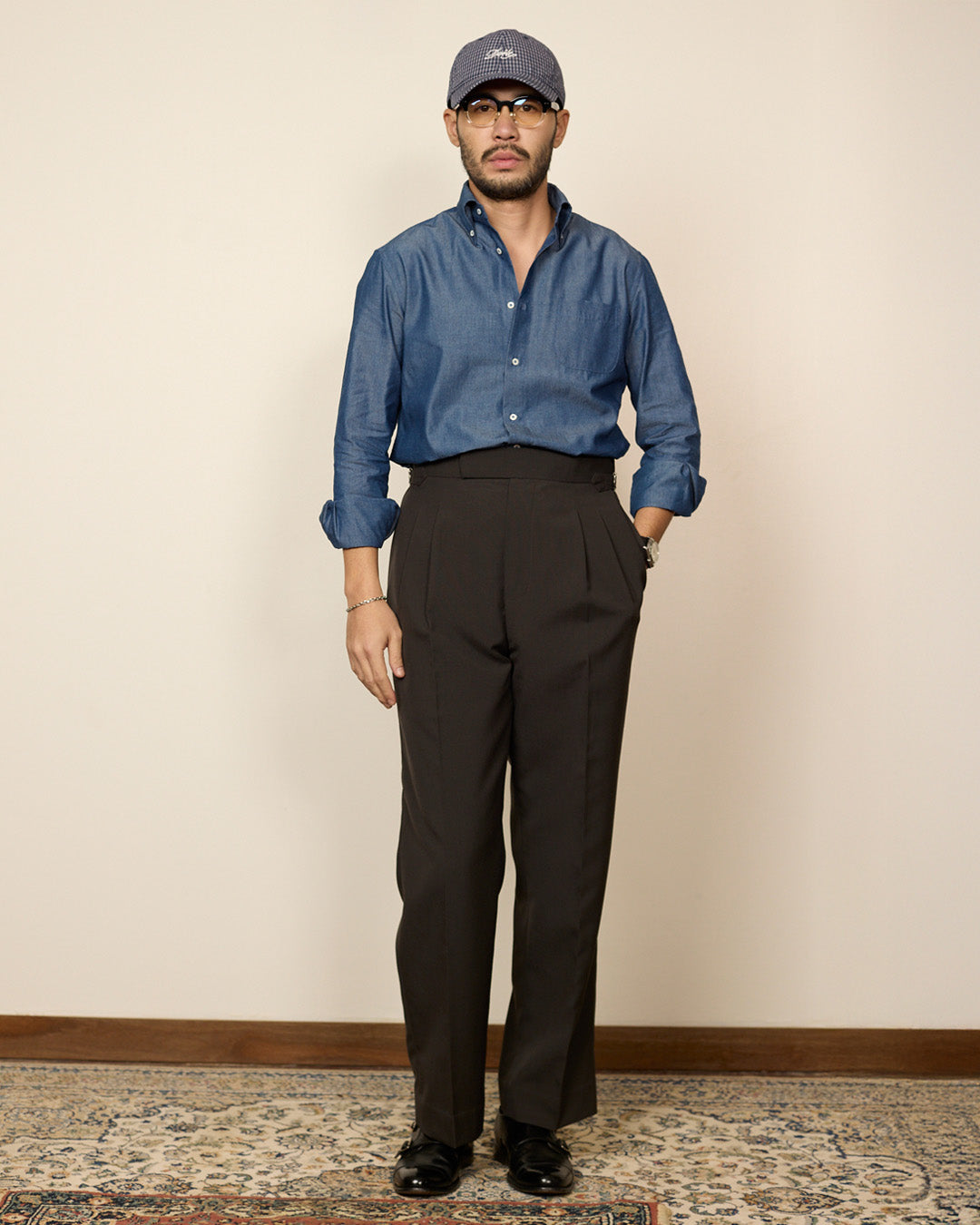 DOUBLE PLEATED TROUSERS in CHARCHROL