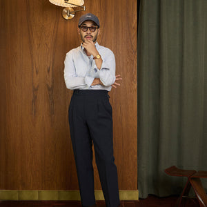 DOUBLE PLEATED TROUSERS in NAVY