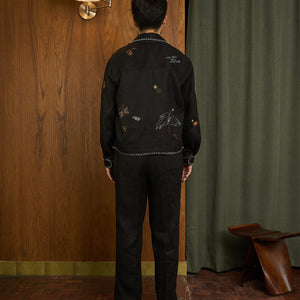 EMBROIDERED BLOUSON JACKET in BLACK LINEN