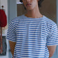 STRIPED BOAT NECK T-SHIRT in BLUE AND WHITE