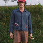 EMBROIDERED BLOUSON JACKET in NAVY LINEN