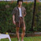 RELAXED FIT SHORTS in CEDAR BROWN LINEN