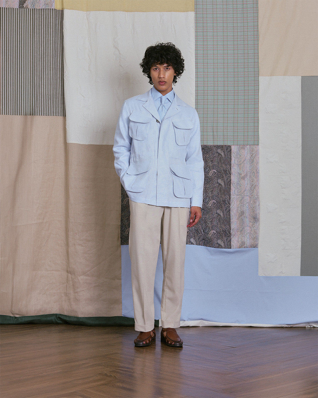 SAFARI JACKET in LIGHT BLUE LINEN
