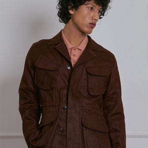 SAFARI JACKET in DEEP BROWN LINEN