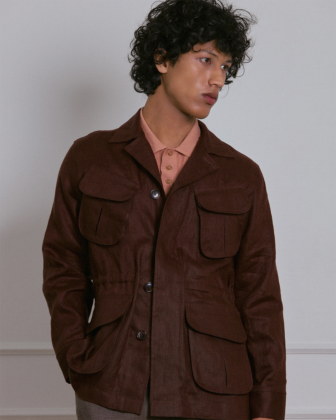 SAFARI JACKET in DEEP BROWN LINEN