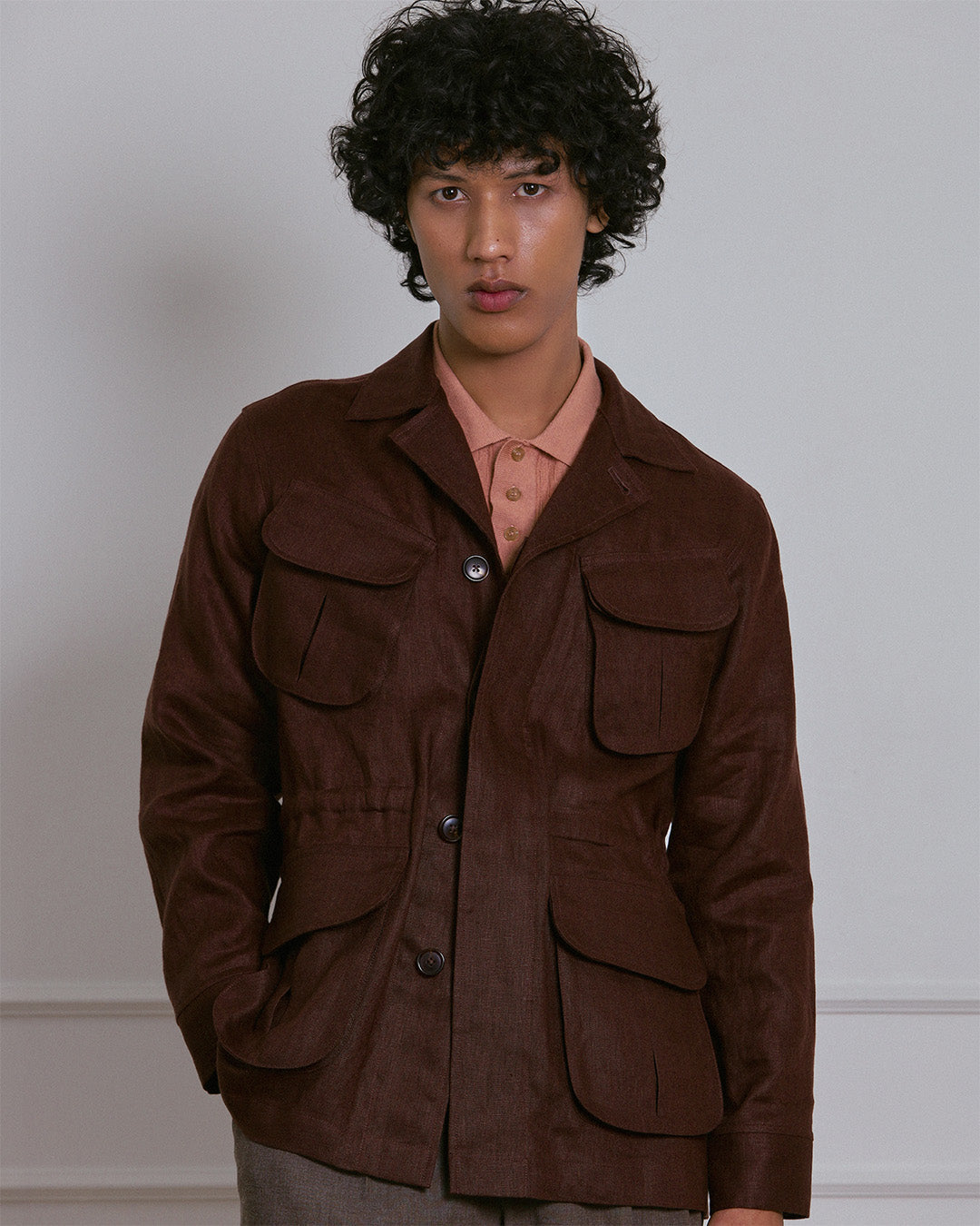 SAFARI JACKET in DEEP BROWN LINEN