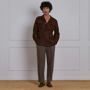 SAFARI JACKET in DEEP BROWN LINEN