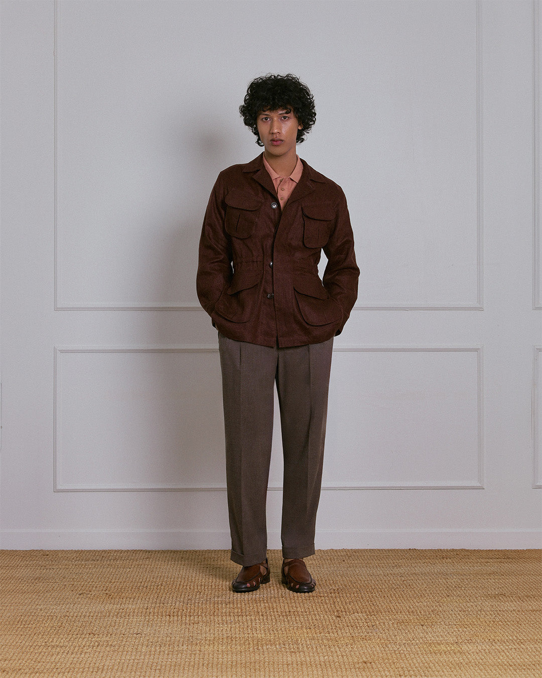 SAFARI JACKET in DEEP BROWN LINEN