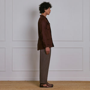 SAFARI JACKET in DEEP BROWN LINEN