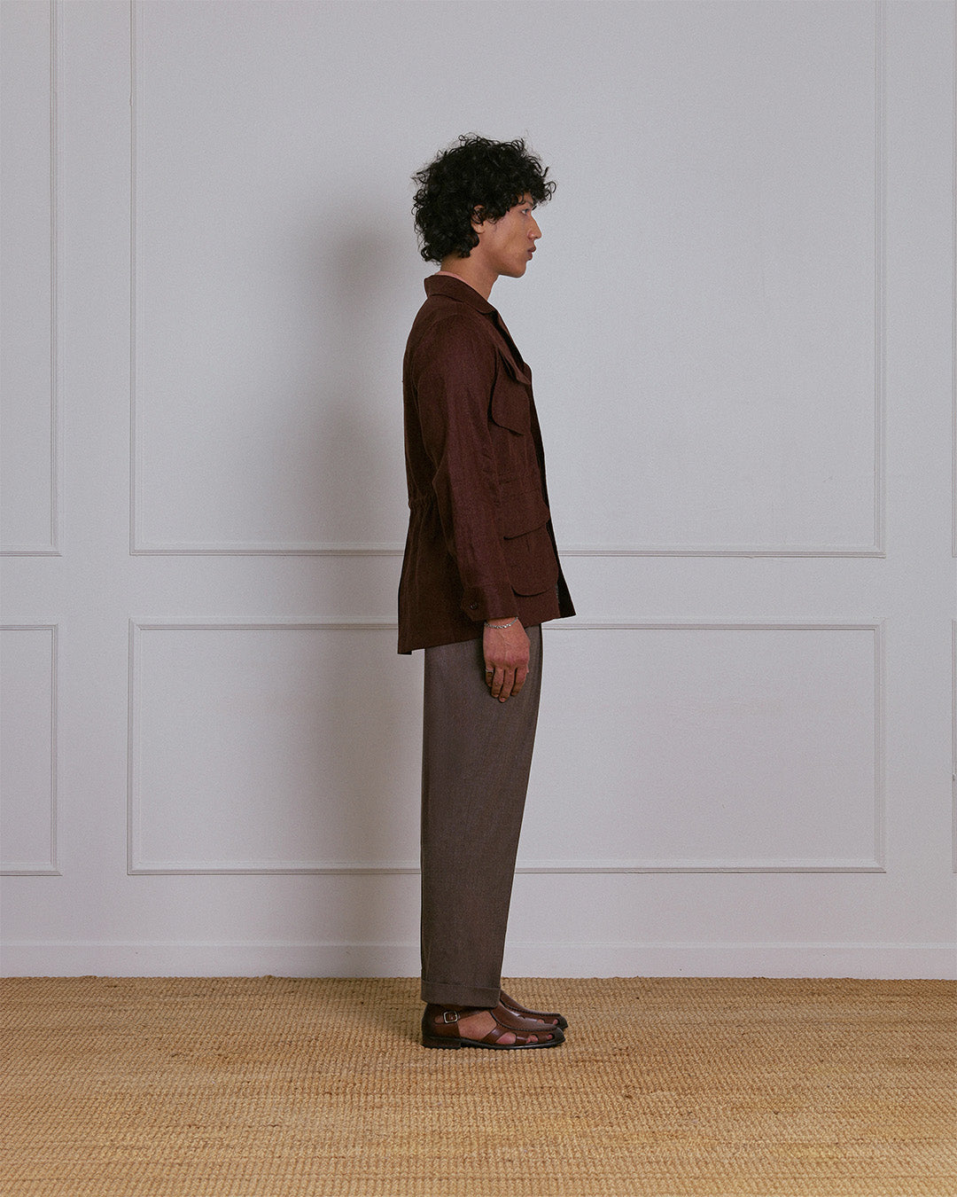 SAFARI JACKET in DEEP BROWN LINEN