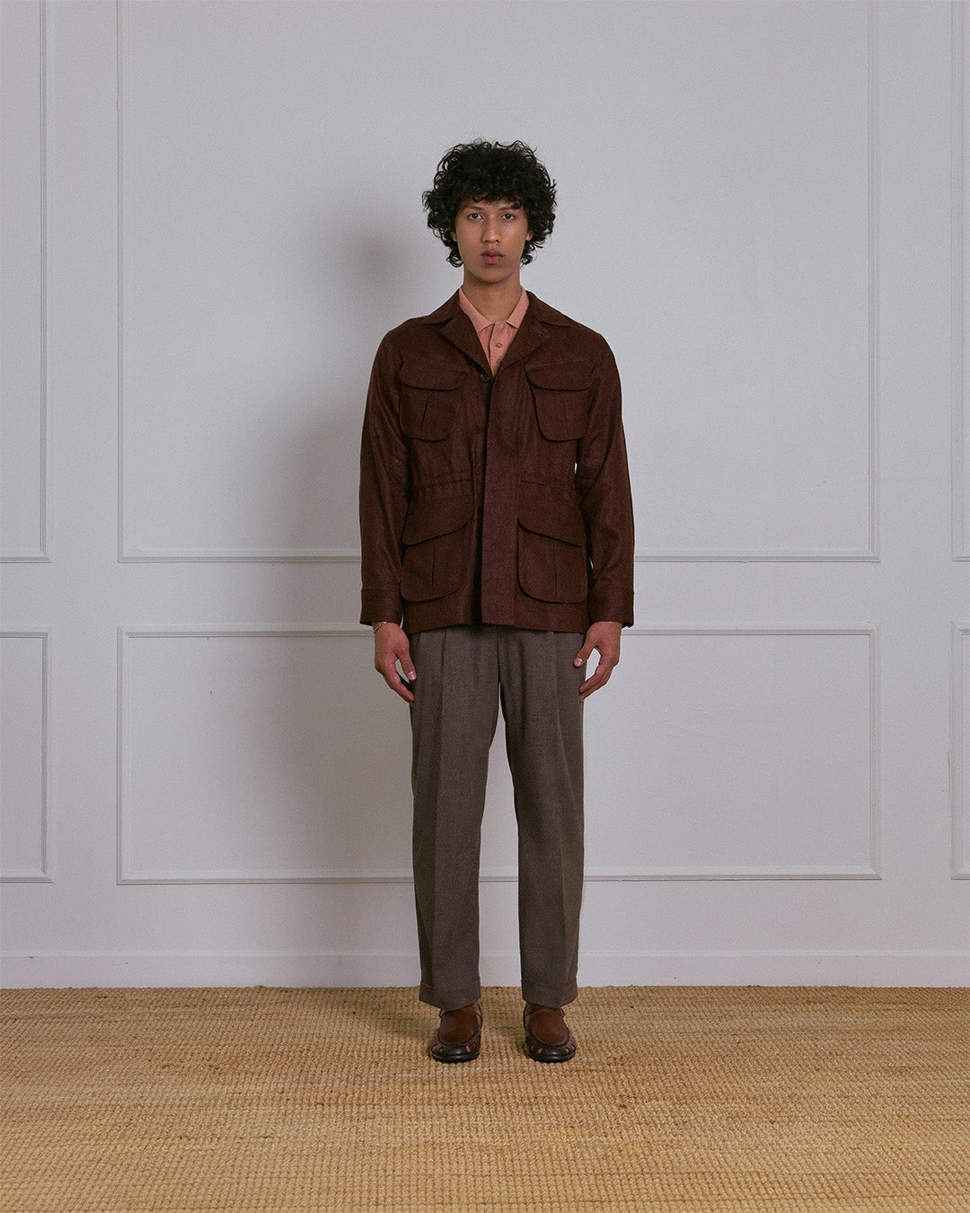 SAFARI JACKET in DEEP BROWN LINEN