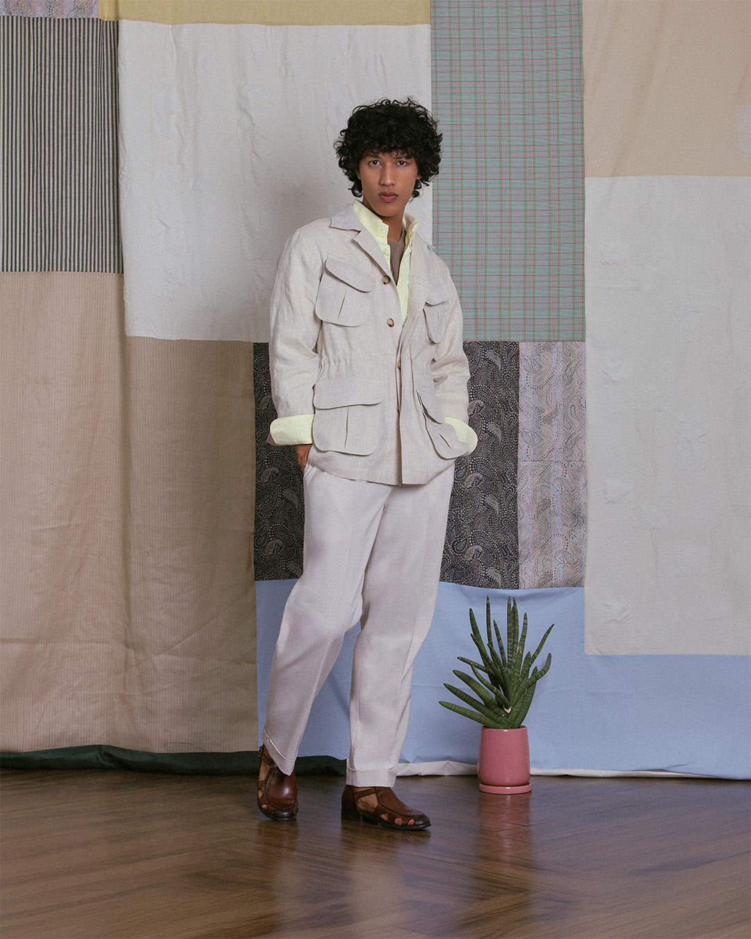 SAFARI JACKET in LIGHT BEIGE LINEN