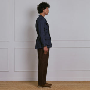 SAFARI JACKET in NAVY BLUE LINEN