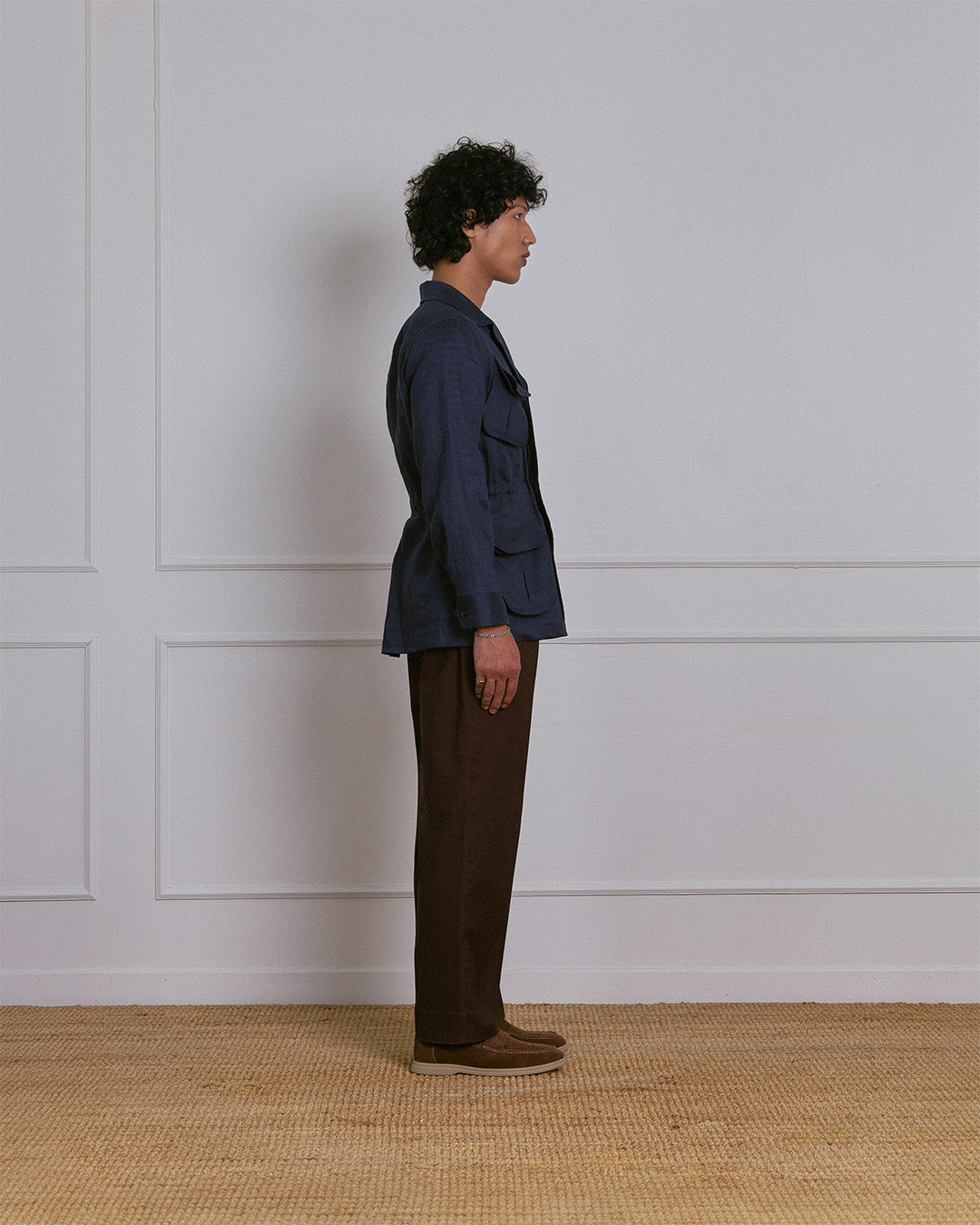 SAFARI JACKET in NAVY BLUE LINEN