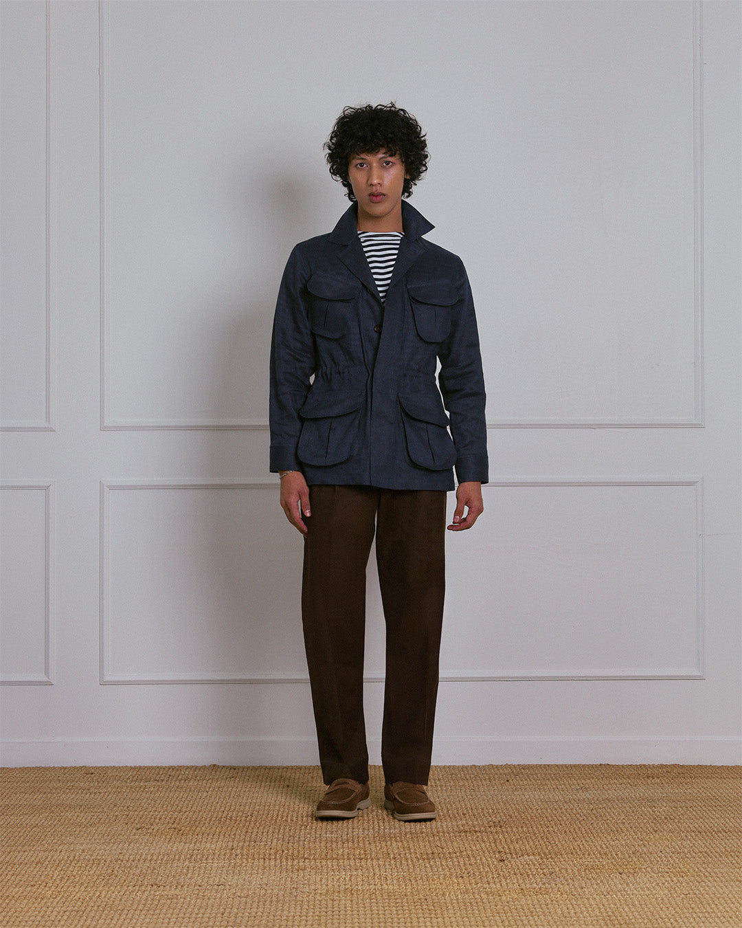 SAFARI JACKET in NAVY BLUE LINEN