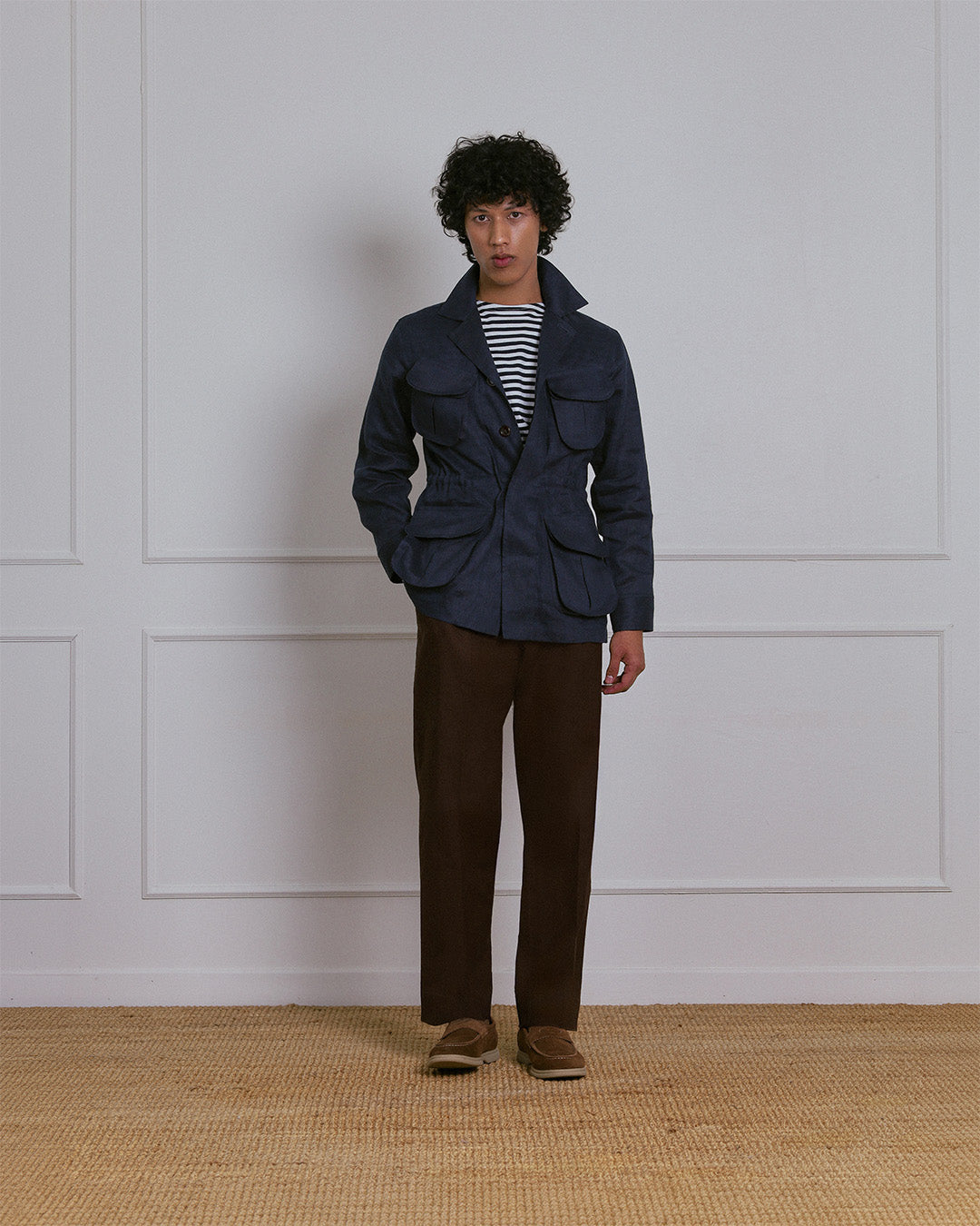 SAFARI JACKET in NAVY BLUE LINEN