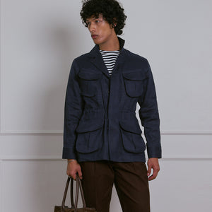 SAFARI JACKET in NAVY BLUE LINEN