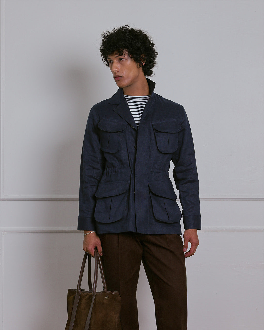 SAFARI JACKET in NAVY BLUE LINEN
