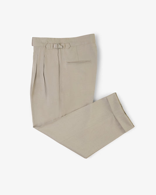 DOUBLE PLEATED TROUSERS IN KHAKI